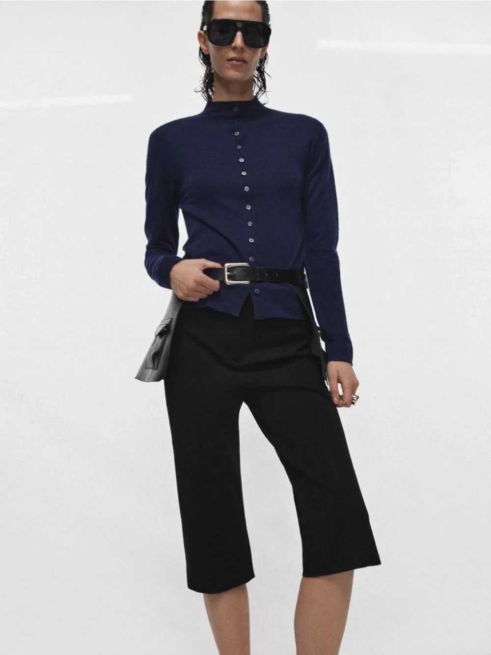 ZARA 100% Black Leather Skirt Belt with Side Pockets